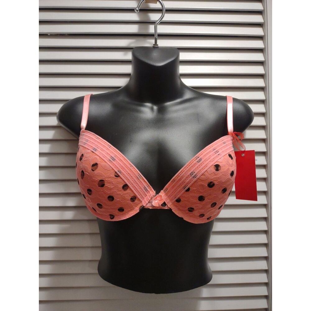 AG UNDERWEAR Push-up Bra Underwire Pink Coral Polka Dot Women's Size 36C NWT